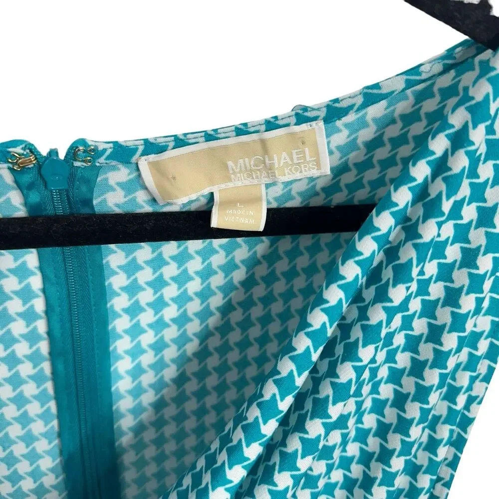 Michael Kors Teal White Houndstooth Print Sleeveless Jumpsuit Women's Size Large